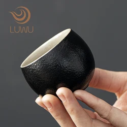 LUWU-Chinese Kung Fu Ceramic Tea Cup, Black Pottery Teacups, Drinkware