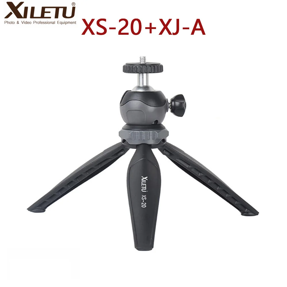 XILETU XS-20+XJ-A Mini Tabletop Tripod Desktop Phone Holder Stand with Clip and Ball Head for Cell Phone Smartphone DSLR Camera