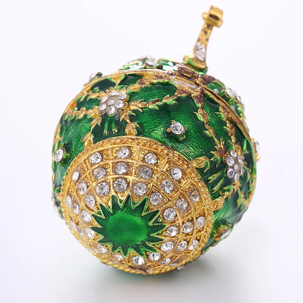 Enamel Green Flower Jewelry Box Faberge Cute Gift Box Decoration Easter Egg