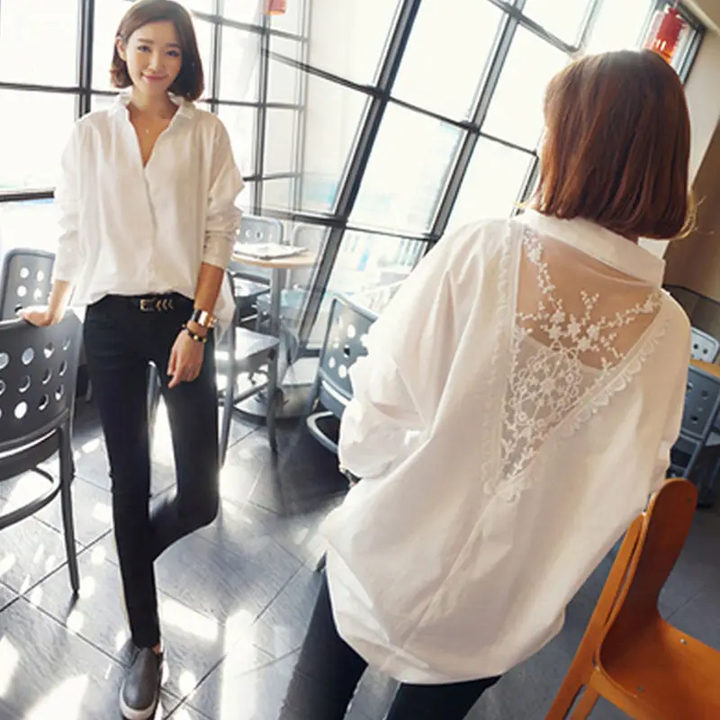 Blouse Women Shirt Women\'s Top Sexy Backless Lace Loose Large Size White Shirt Blusas Ropa De Mujer