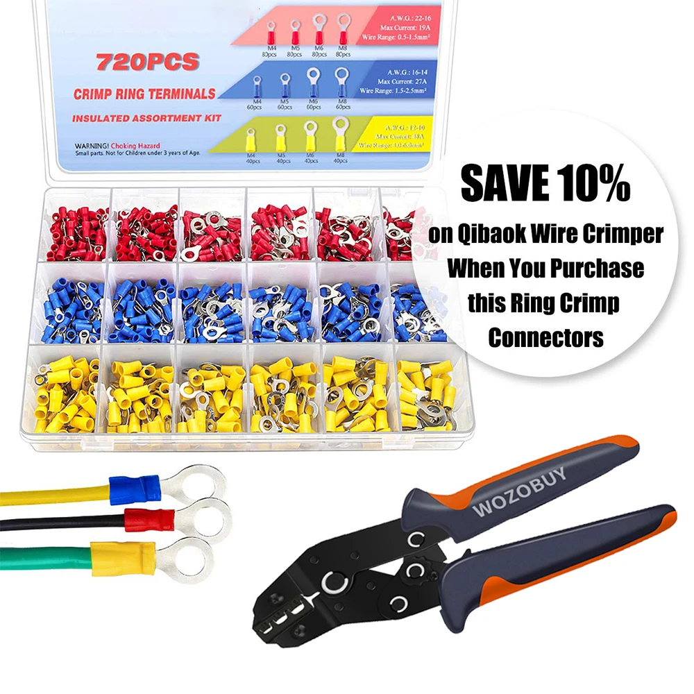 SN-02C mini hand Crimping Tool 0.25-2.5mm² Adjustable Crimper pliers with 280/480/720pc Cable Lugs Assortment Kit wire crimp set