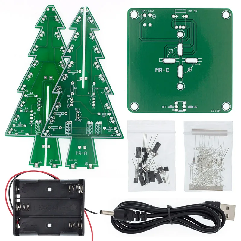 Three-Dimensional 3D Christmas Tree LED DIY Kit Red/Green/Yellow LED Flash Circuit Kit Electronic Fun Suite