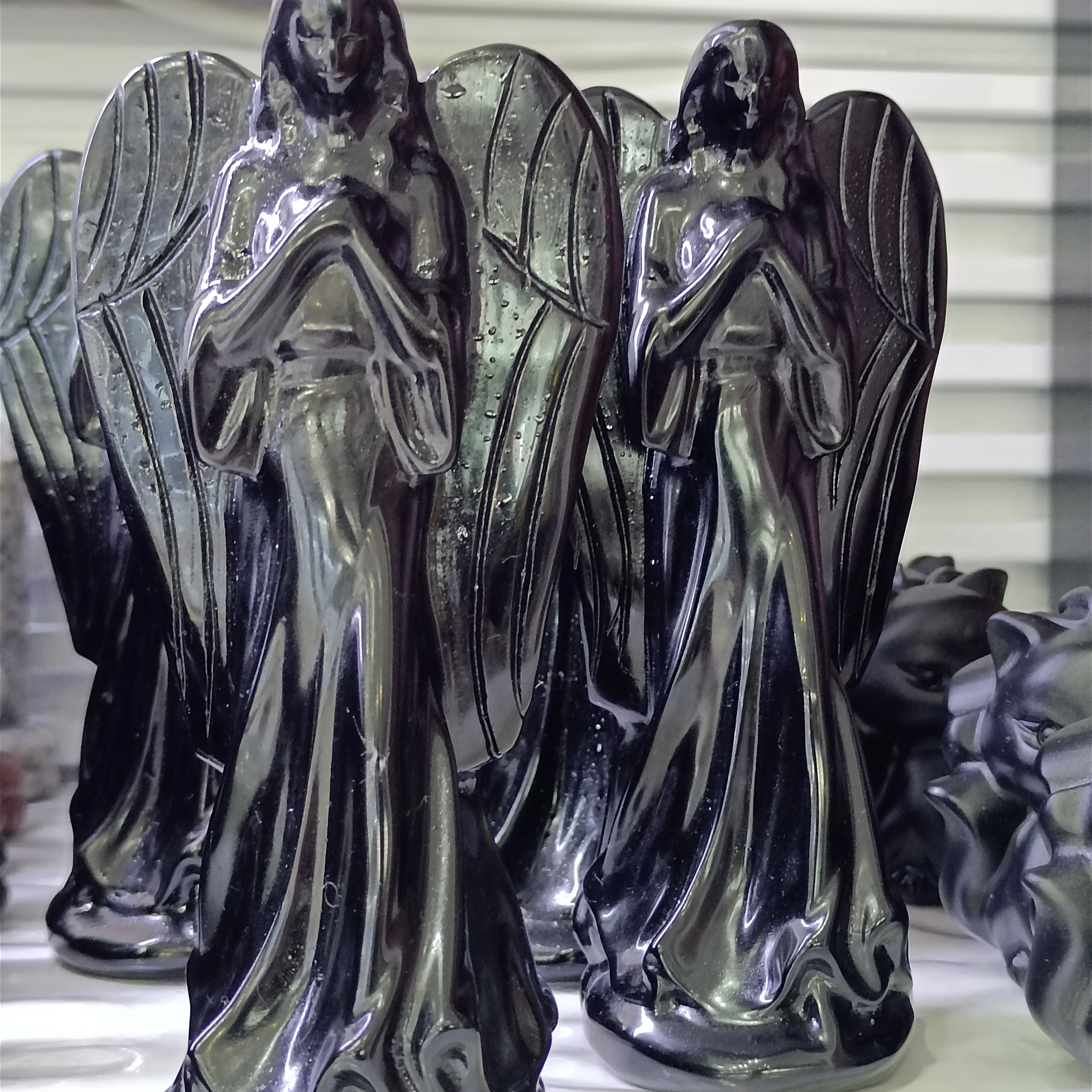 

16cm 1pc Natural Obsidian Angel crystal hand Carving wing Craft healing reiki decoration gifts