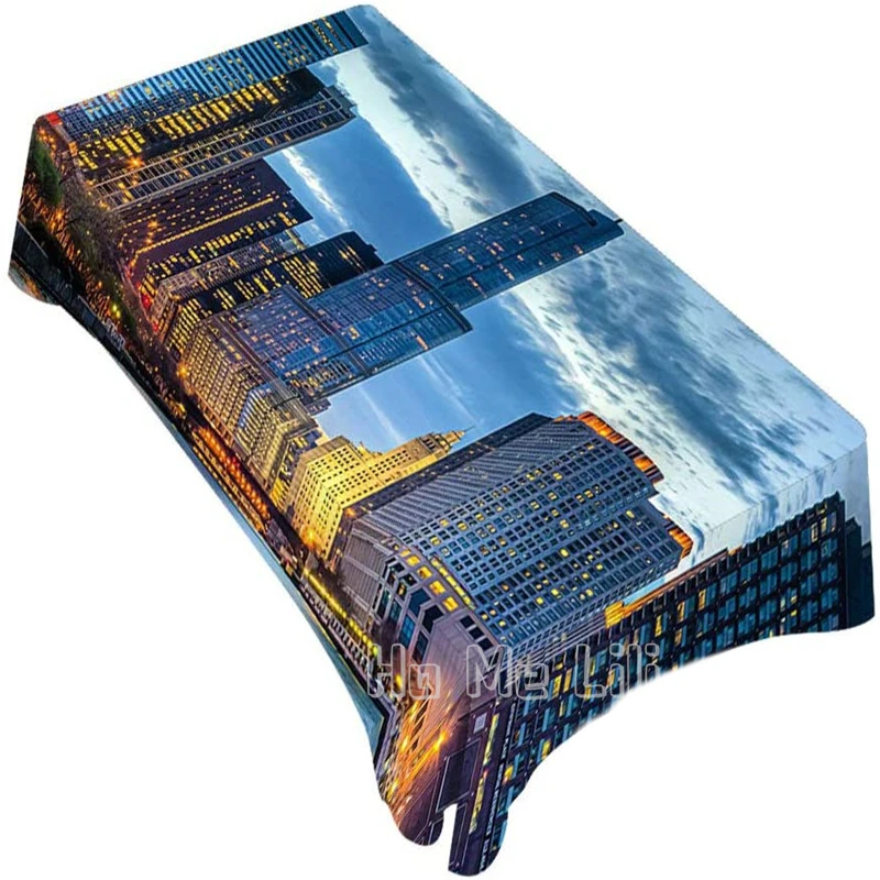 

City Chicago Skyline Sunset River Decorative Rectangle Table Cloths For Dining Bbq Picnic Coffee