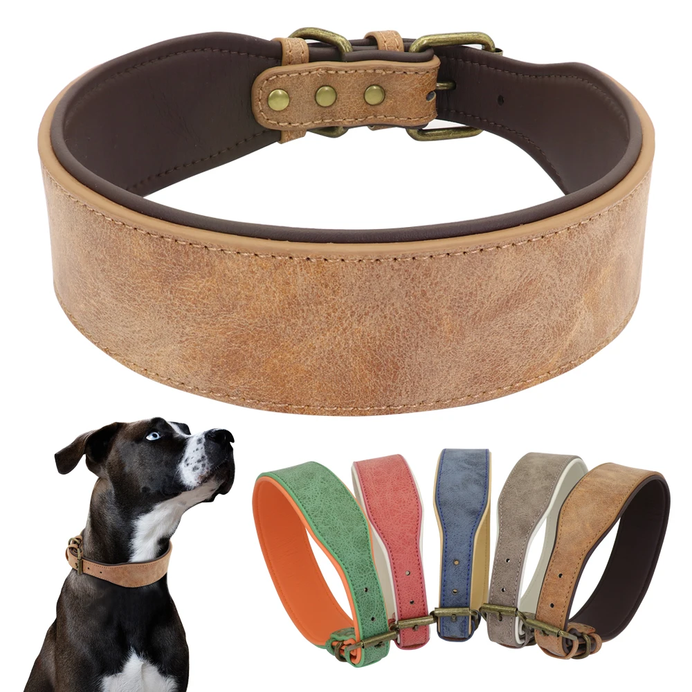 

Wide Leather Dog Collar Large Soft Padded Pet Dog Collars Perro For Medium Large Dogs Pitbull German Shepherd Bulldog XL 2XL