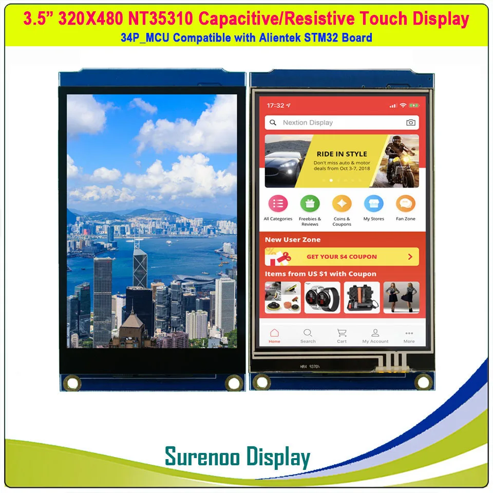 

3.5" inch 320*480 NT35310 MCU Parallel TFT Color LCD Module Display Screen GT911 Capacitive Resistive Touch Panel Alientek STM32