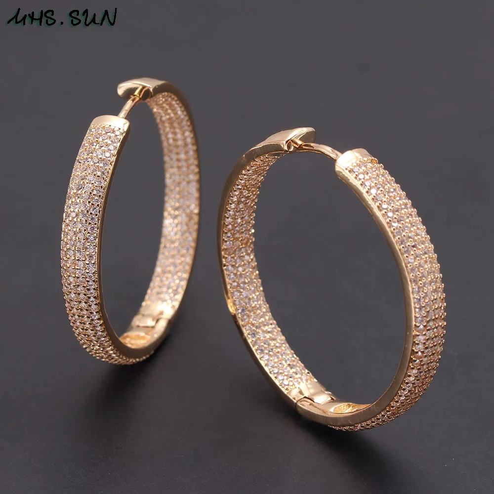 MHS.SUN Luxury AAA Zircon Hoop Earrings For Women Gold Color Round Circle Earring Wedding Party Engagement Gift Hot sale