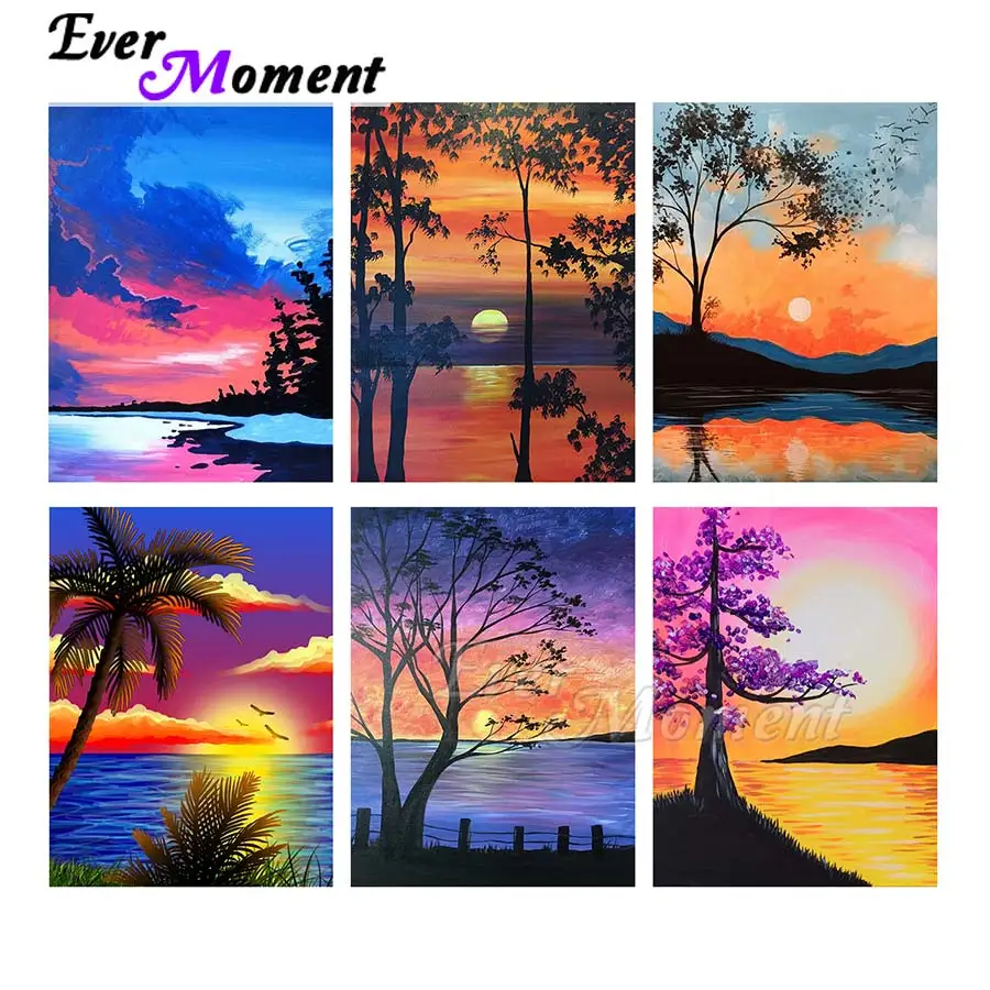 Ever Moment Diamond Painting Colorful Tree Art Picture Round Full Square Resin Drill Embroidery Handmade Decoration ASF2121