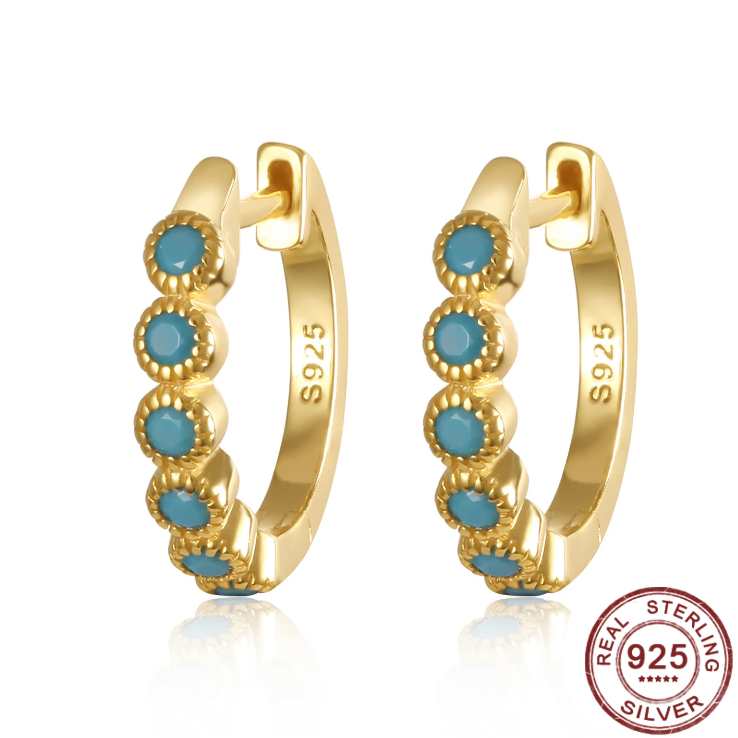 

2021 New Fashion Hoop Earring For Women 925 Sterling Silver Opal Huggies Hoop Earring For Women Blue Stone Earring Gold Color