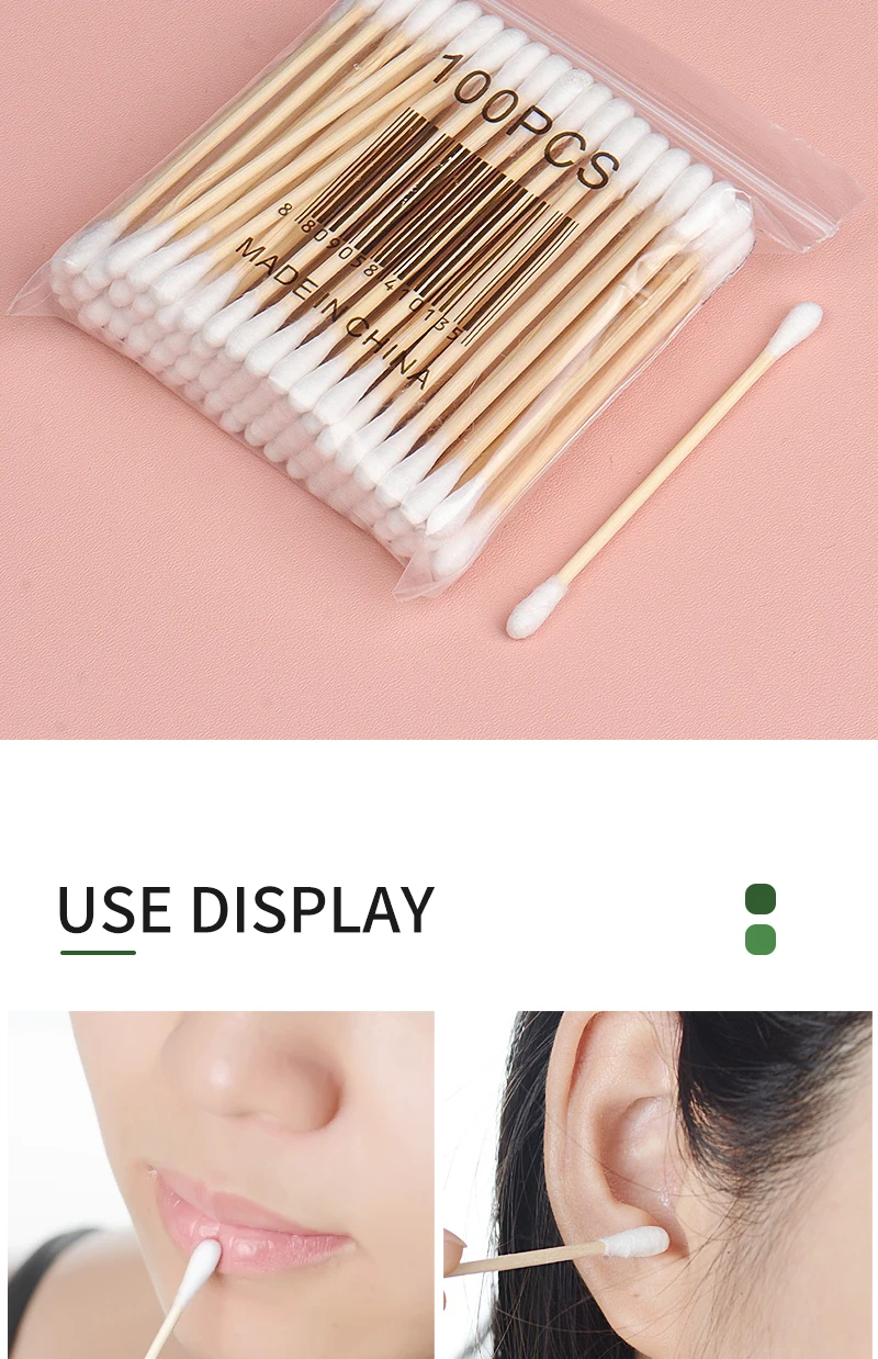 100 stücke Doppel Kopf Baumwolle Tupfer Holz Sticks Baumwolle Tupfer Microbrush Einweg Baumwolle Knospen Für Schönheit Make-Up Nase Ohren Reinigung – Detail 7