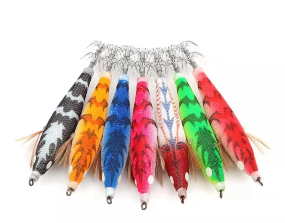 35Pcs Squid Jigs Hook Wooden Shrimp Artificial Fishing Lure Wood Shrimp Fishing Bait