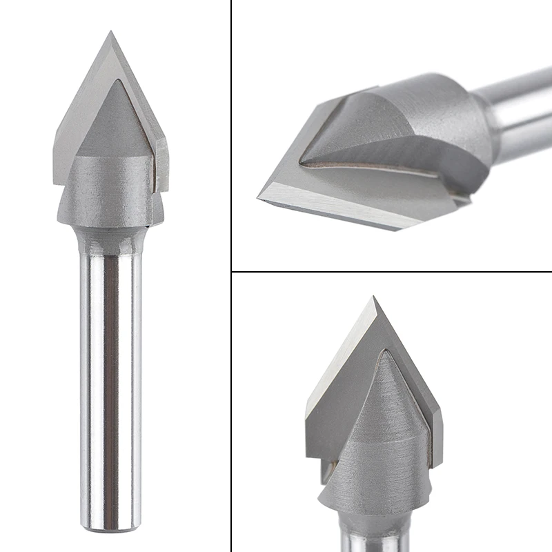 1PC V Bit end mill 3D Router Bits tungsten steel V Shape Chamfer End Mills Woodworking router bit，60 90 degrees Shank 6 8 1/4\