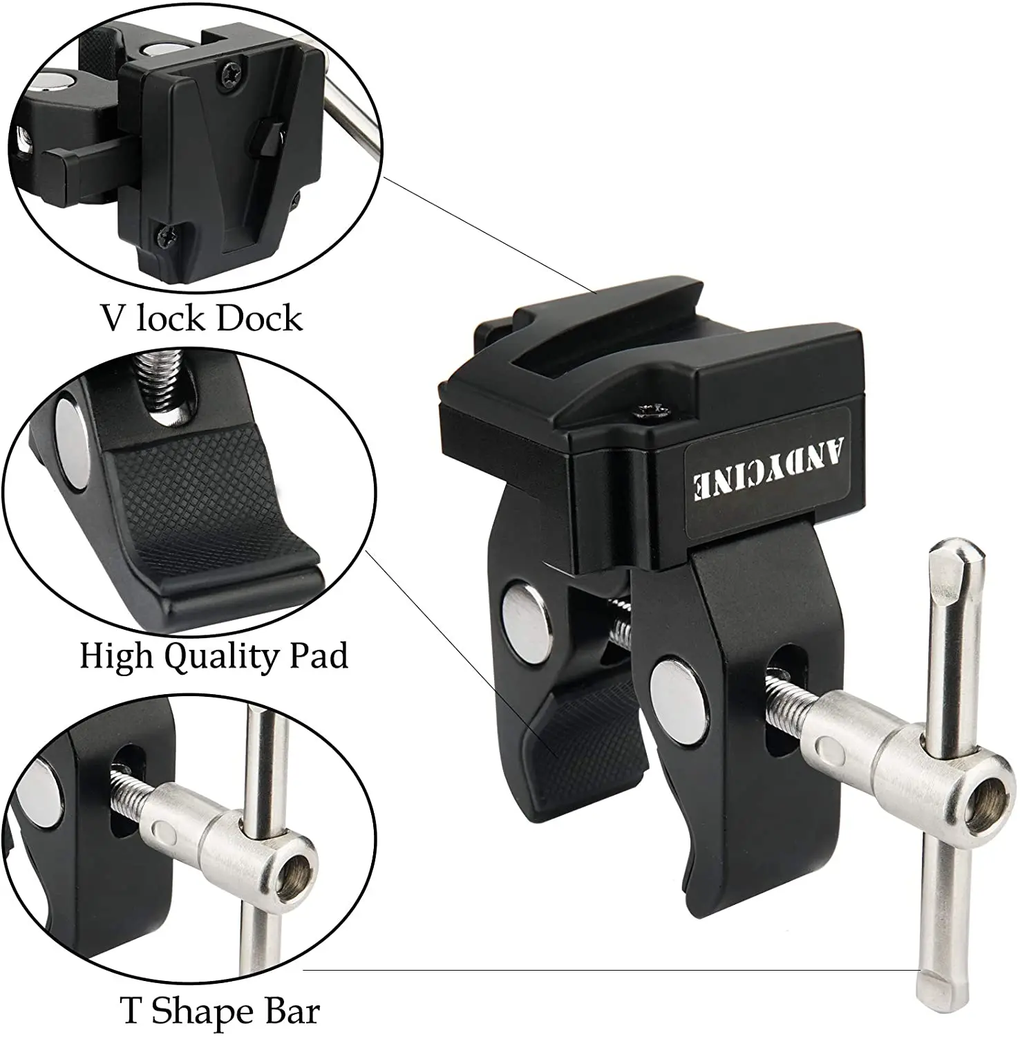 Universal V-Mount Light Battery Clamp Adapter Rubber-Padded for Light Stand Tripod Legs