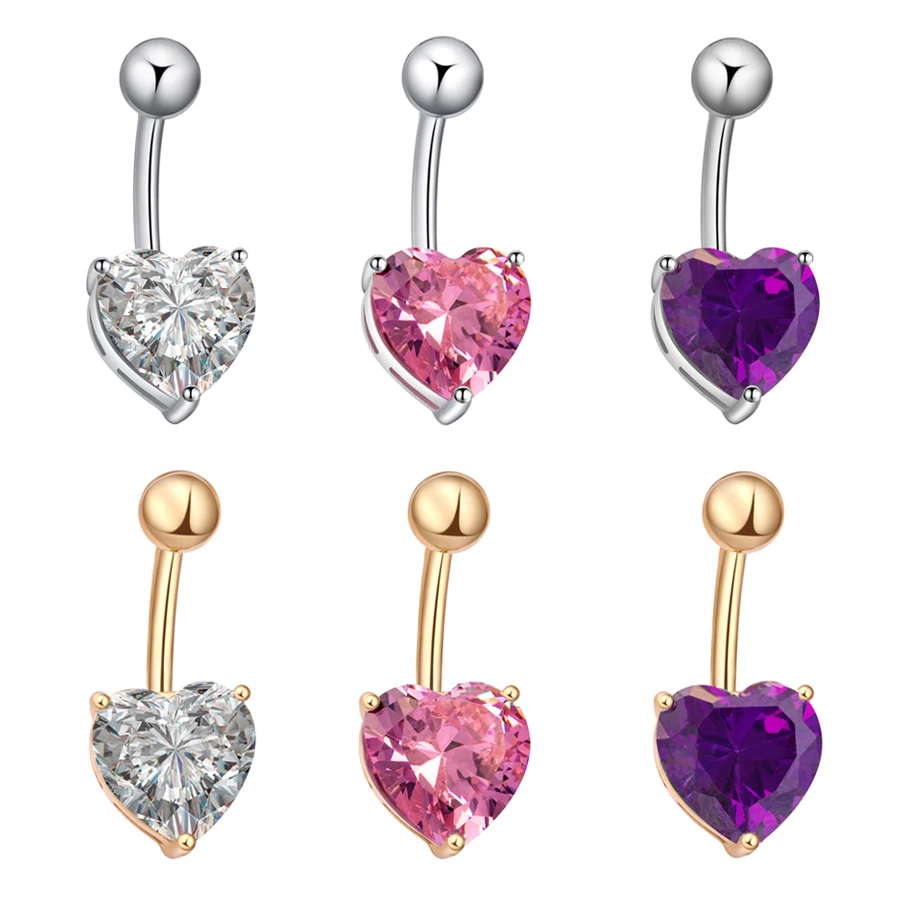 Love & Annie Glitter Heart Navel Belly Button Ring Gold Plated Decor Piercing Stainless Steel Body Jewelry 1 Pcs Gift