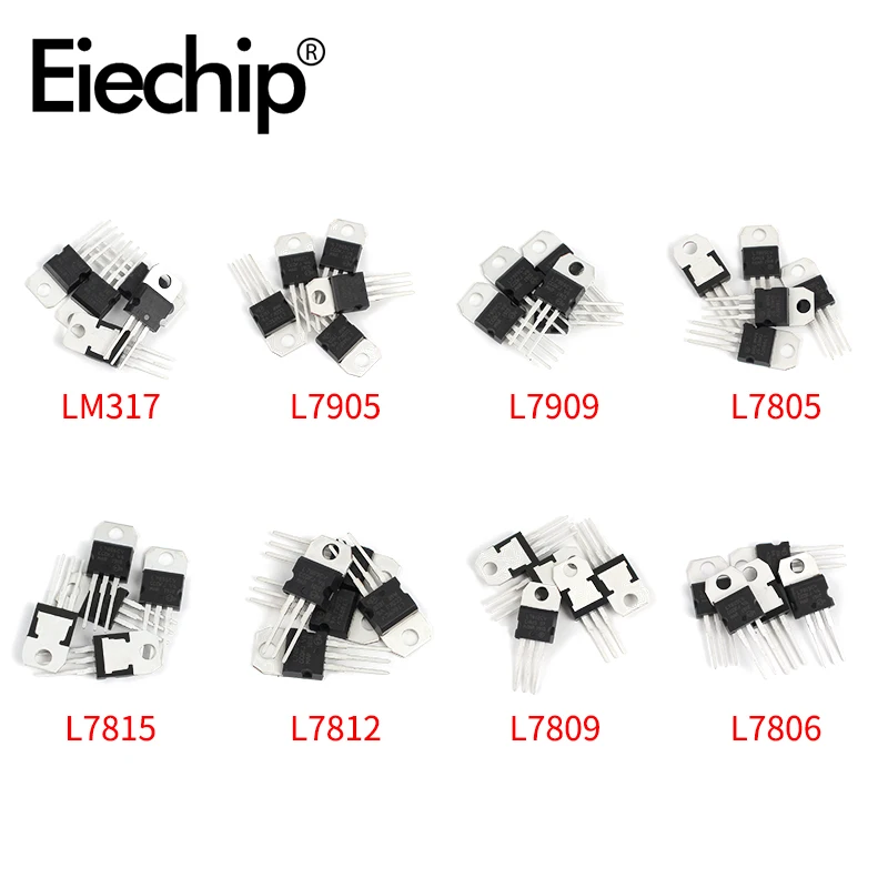 40pcs/set Voltage Regulators IC TO-220 L7805/7806/7809/7812/7815/7905/7909 LM317T  Mosfet Transistor  Assortment Kit