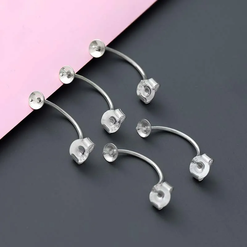 Real Solid 925 Sterling Silver Earring Stud Needle Post Flat Base Pins Double Side Posts Settings DIY Jewelry Making Findings