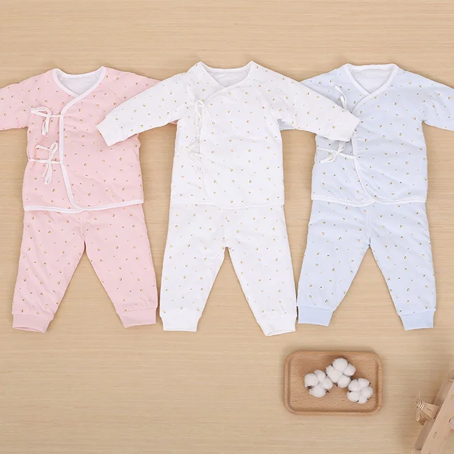 Cotton Quilted Printing Set Baby Winter Set Clothes Homewear with Ribbon Pajamas Outfits Sets Winter Newborn Autumn Clothes Set