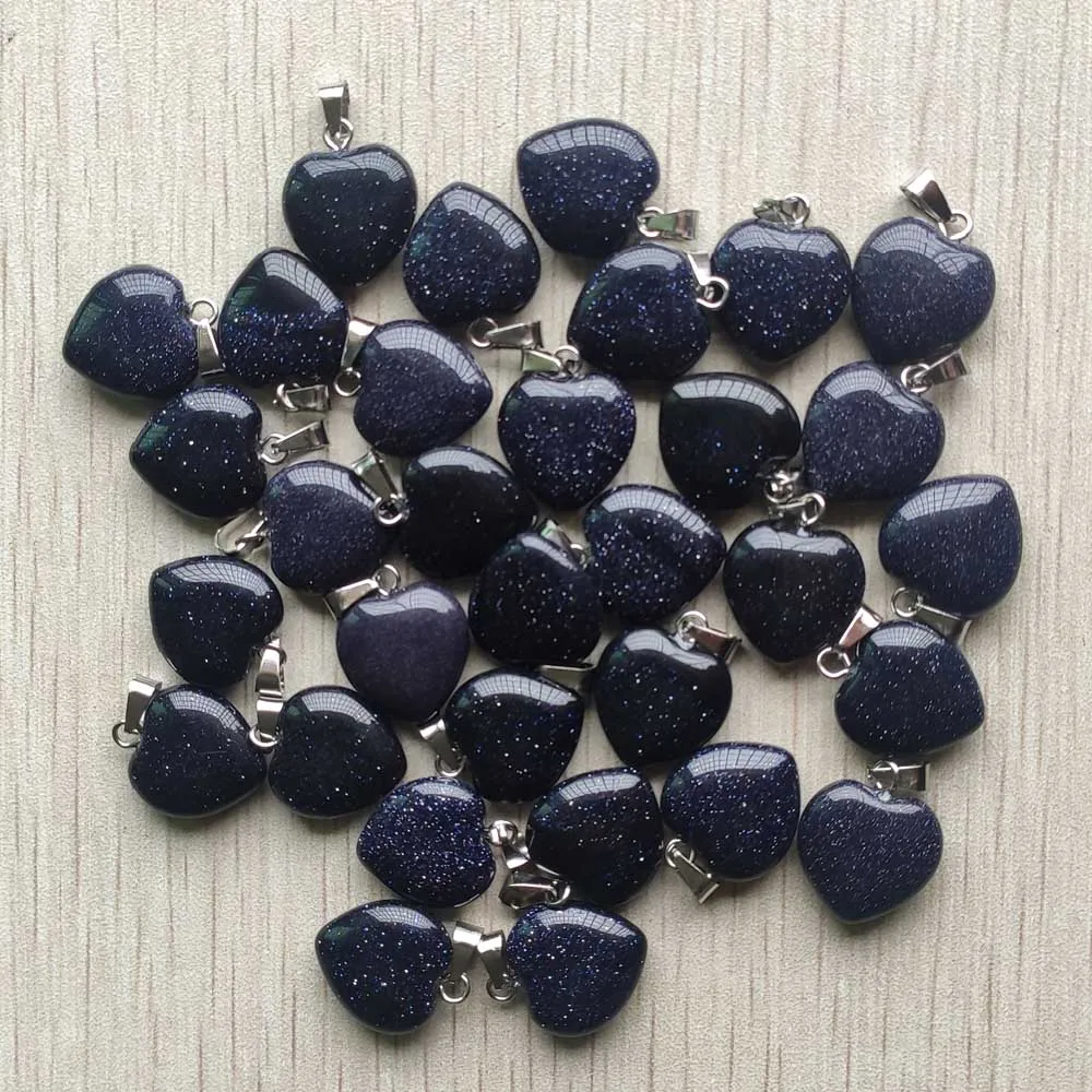 

15mm Fashion good quality blue sand stone heart shape pendants for men and women jewelry making Wholesale 50pcs free shipping