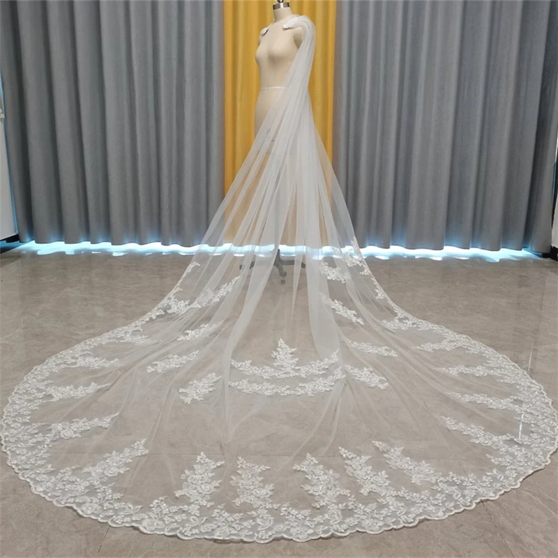 Real Photos Long Bridal Shoulder Cape Veils Cathedral White Ivory Tulle Lace Appliques Bolero Accessories for Brides 3 5 metres