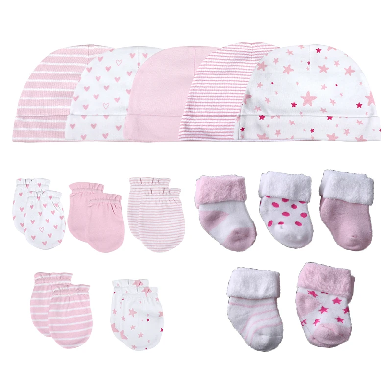 Newborn Hat+Gloves+Socks Set For Baby Boy&Girl Cotton Fall Casual Photography Props Soft Headwear Infant Nightcap Winter Fashion