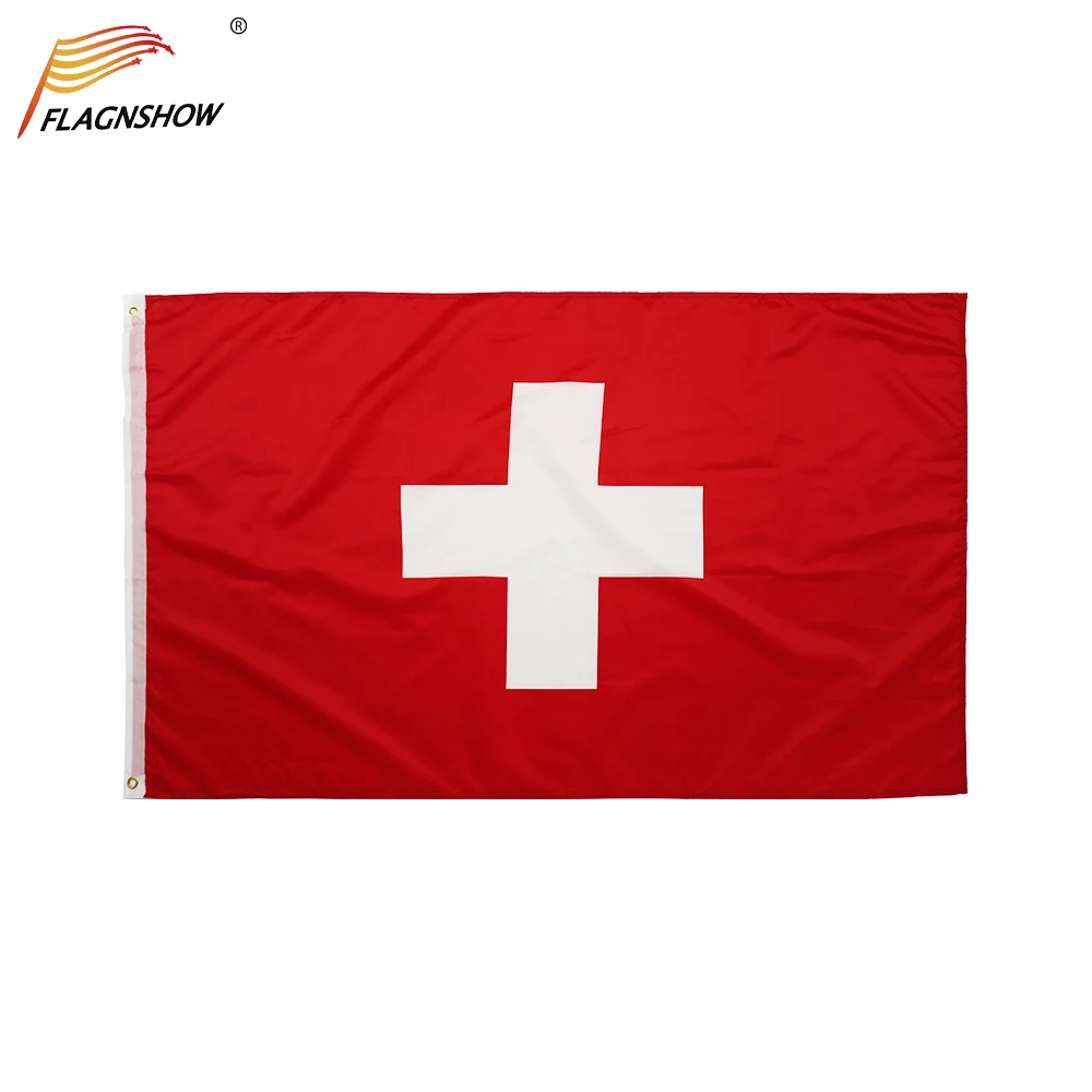 

Flagnshow Switzerland Flag One Piece 3X5 FT Hanging Polyester Swiss National Banner with Brass Grommets