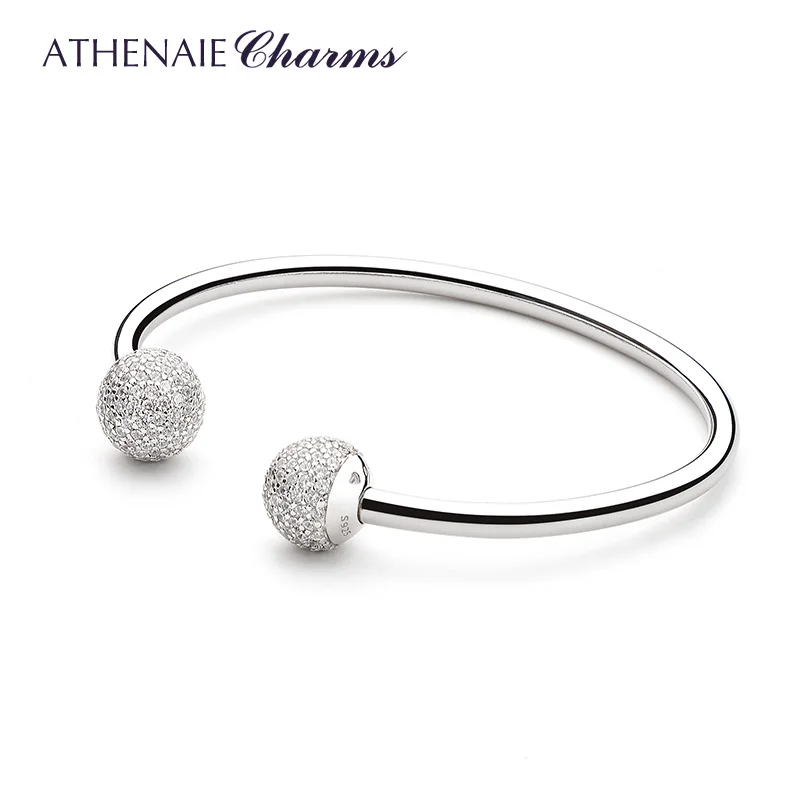 ATHENAIE 925 Sterling Silber CZ Momente Klassischen Offene Armreif für Frauen Fit Charms Perlen für Frauen Schmuck Geschenk