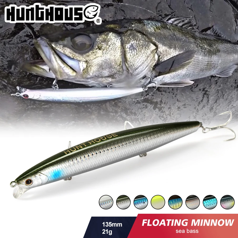 

Hunthouse fishing Tungsten minnow lure 135mm/21g floating long casting WIND STORM for seabass bluefish swimbait hard bait tackle