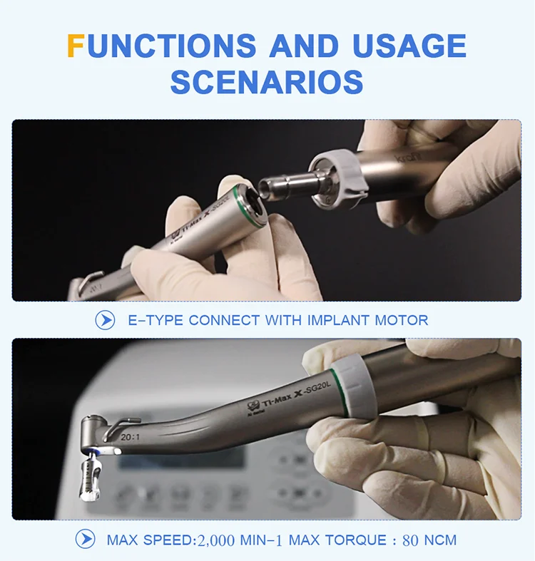 AI-X-SG20L Dental Implant Low Speed Contra Angle 20:1 Outer Water Spray Handpiece Supply for CA Burs
