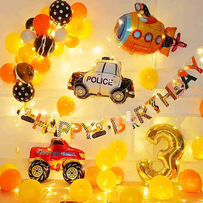 Boys Vintage Transportation Baby Shower Happy Birthday Banner Fire Truck submarine Balloons Vehicle Background Wall Decoration