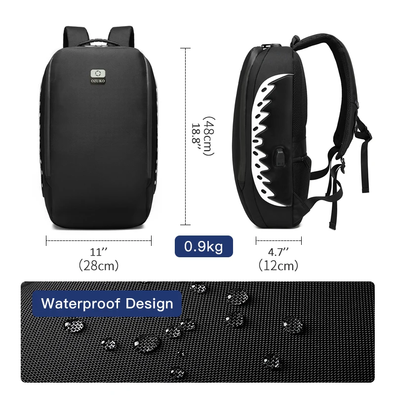 OZUKO Anti theft Men Backpack Fashion Waterproof Backpacks for Teenager USB Charging Travel Bag Male Laptop Backpack Mochila New