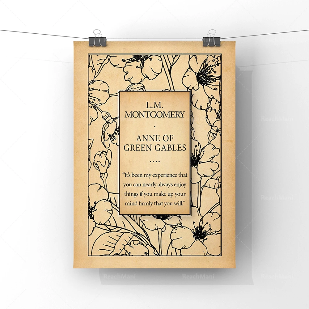 Anne of Green Gables book cover art print, LM Montgomery book title page wall art poster, classic literature decor