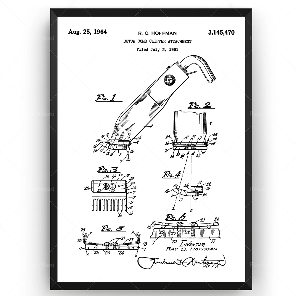 Hair Clippers 1964 Patent Print, Wall Art Poster Blueprint Gifts