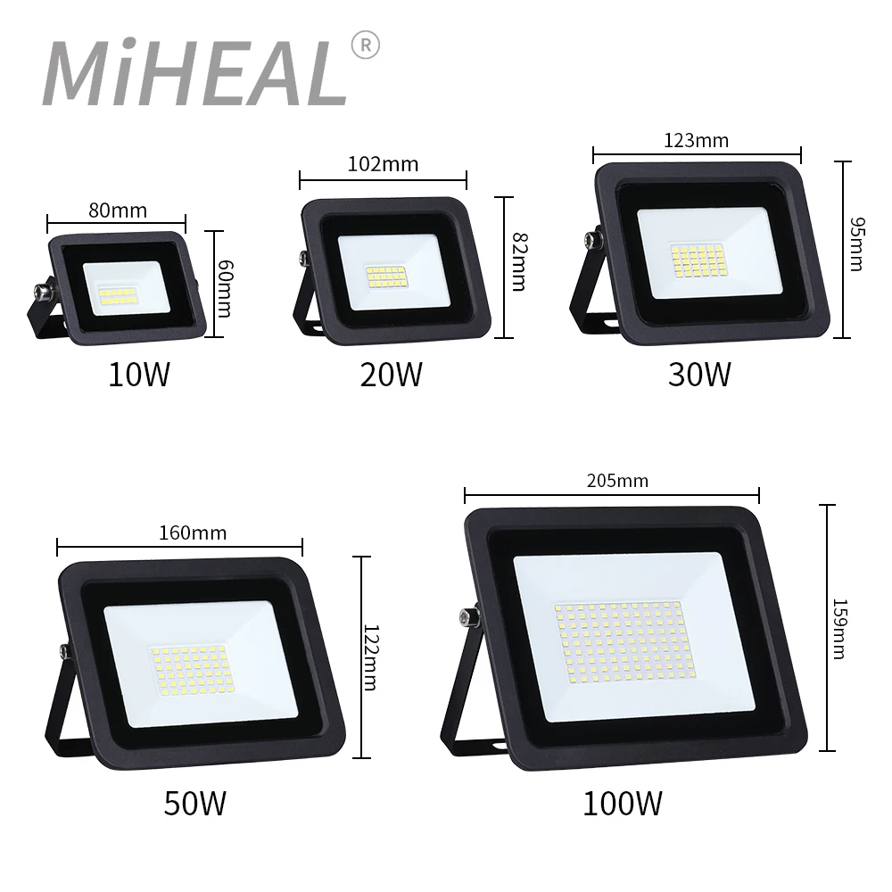 LED Flood Light AC 220V 240V 10W 20W 30W 50W 100W IP68 Waterproof Outdoor Garden Projector Lighting Spotlight Wall Flood Lights