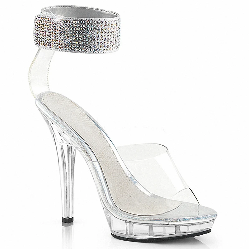 Novelty Clear crystal 13cm Sandals Exotic platform 5 inches High Heels Stripper rhine stone dancing shoes Bikini competition