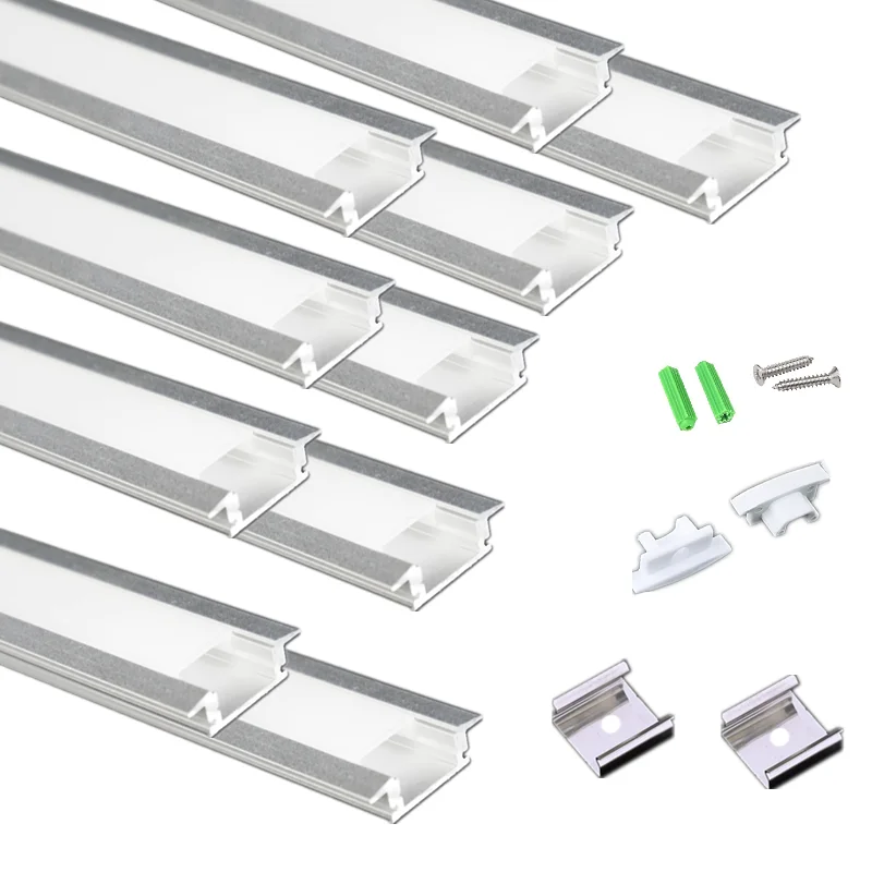 10-Pack 6.6FT 2M Recessed Strip Aluminum Channel Diffuser,Wine Cabinet Wardrobe Book Case Embedded LED Profile Milky Cover Track