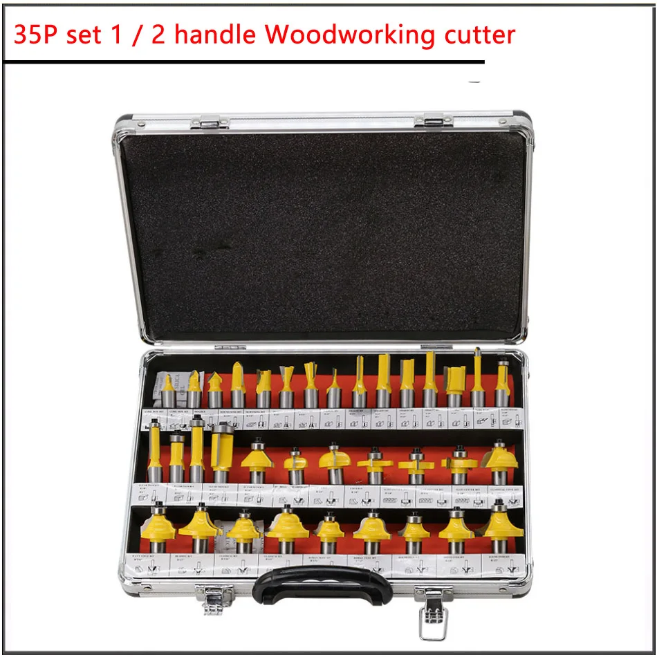 35 pçs/set 6.35mm 12.7mm 6mm 8mm haste carpintaria escultura fresa e máquina de corte conjunto de fresa para trabalhar madeira