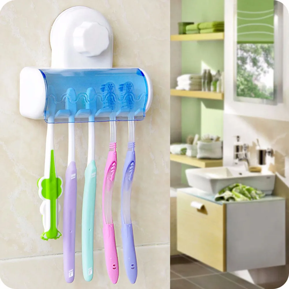 2017 Toothbrush Spinbrush Plastic Suction 5 Toothbrush Holder Wall Mount Stand Rack Home Bathroom Accessories