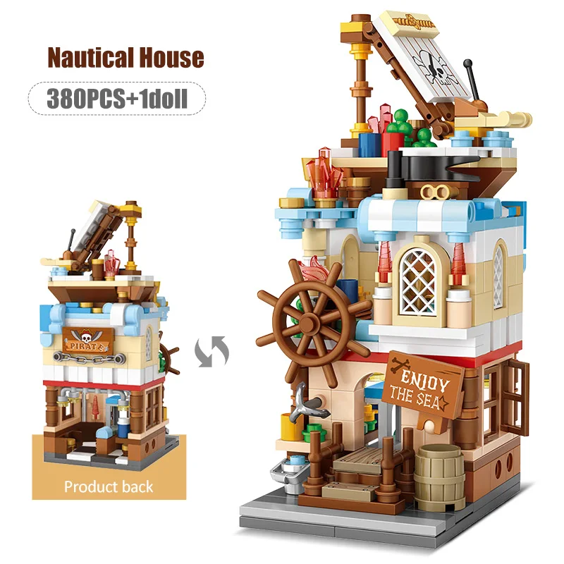 City 4 IN 1 Mini Street View Magic Castle Architecture Building Blocks Friends Mushroom House Figures Bricks Toys For Kids Gifts