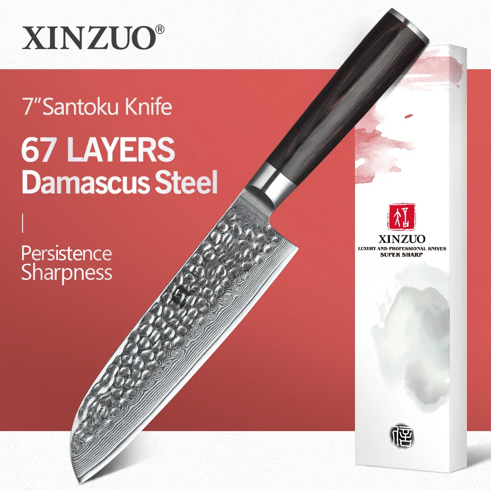 

XINZUO 7" inch Santoku Knife Japan VG10 Damascus Stainless Steel Kitchen Knives Professional Meat Chef Knife Pakka Wood Handle