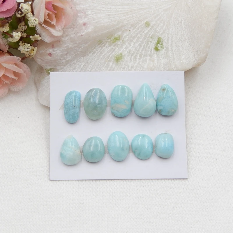 

10PCS Of Natural Larimar necklace Cabochons,Semiprecious stone jewelry pendant necklace 16x10x5mm16x7x3mm13.g