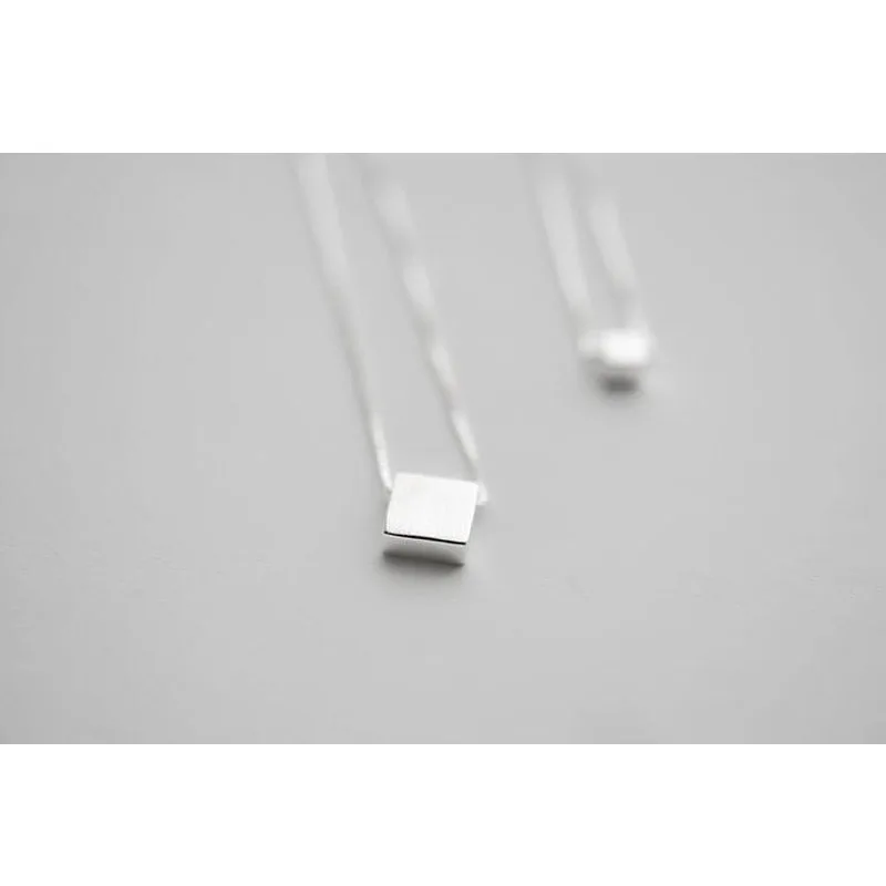 Silver 925 Jewelry Double Layer Square Box Simple Necklace For Women choker S-N194