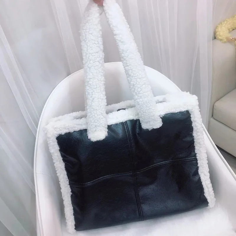 Fashion Solid Color Wool Women Hand Bags Autumn Messenger Crossbody Bags Women Clutch Wool Bags Lamb Hair Shoulder Bag