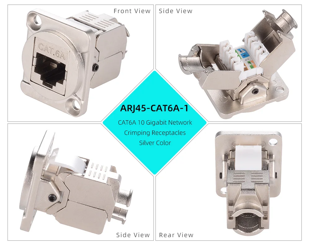 Metall-D-Typ RJ45 Netzwerkmodul RJ45 CAT6 CAT6A Gigabit 10GE Runder D-Typ Crimpanschluss RJ11 4-polige Telefonbuchse – Detail 28
