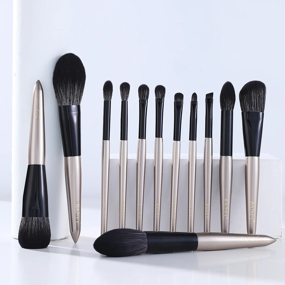 XINYAN 9pcs Light Golden Makeup Brushes Powder Eye Shadow Fan Foundation Blush Mixed Beauty Cosmetics Brushes Tool Maquillaje