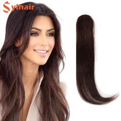 Flequillo de parte media Natural Real para mujer, extensión de cabello sintético con Clip largo frontal, flequillo lateral