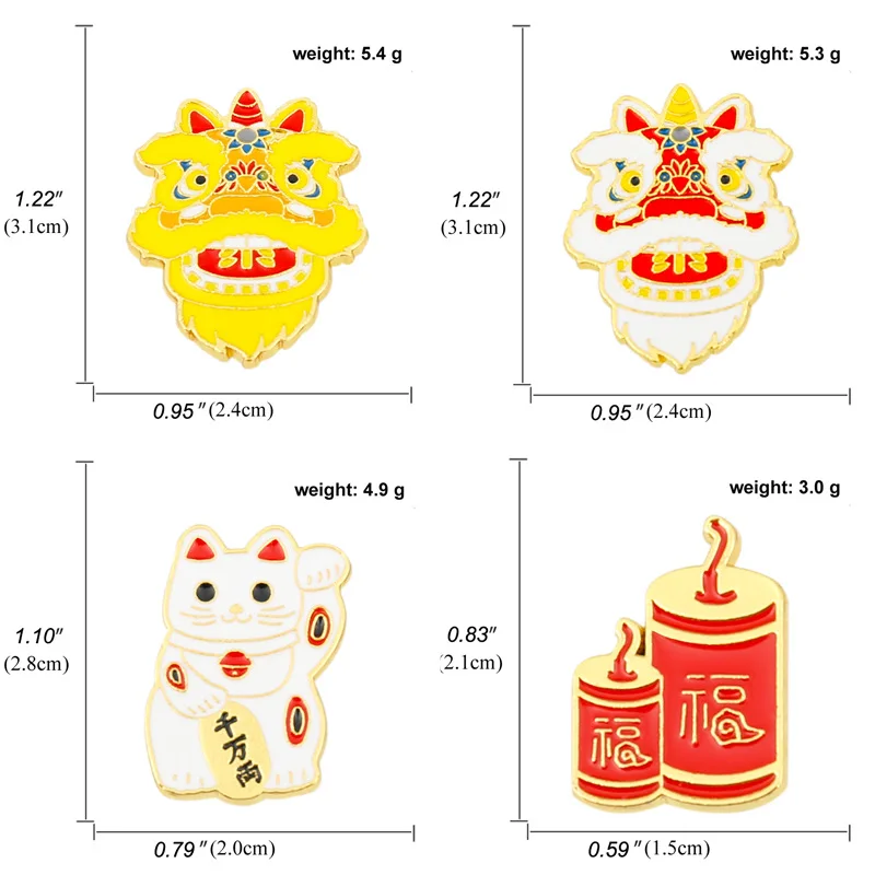 2 PC Chinese Style Lion Dance Lion Head Brooch Cute and Festive Lucky Cat Firecracker Badge 2020