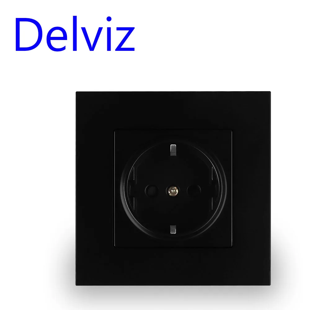 Delviz Wall 16A Power Socket, New style Crystal Glass Panel,AC 110V-250V,White/Black/Gray, Household Embedded EU Standard Outlet
