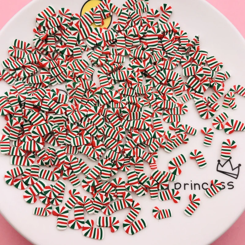 50g/Lot Hot Polymer Clay Christmas Candy Cane Sprinkle Gingerbread House Slice for Crafts Making, Phone Deco, DIY Scrapbooking