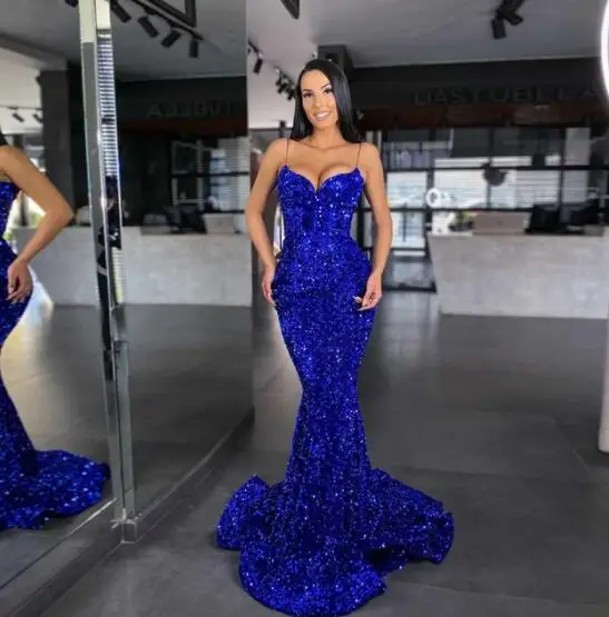 Em zhu sexy lantejoulas verdes longo sereia vestidos de noite sem mangas alças com decote em v robe de soirée femme formal feminino vestido de festa