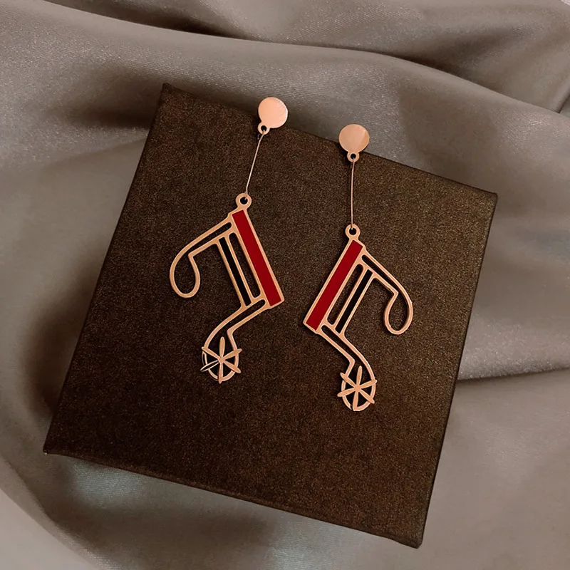 Fashion Musical Note Long Earrings Red And Black Classic Streamline Geometric Earrings Delicate Female Earrings